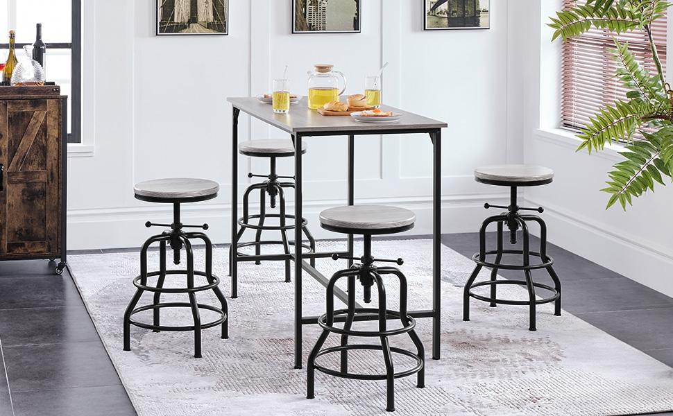 Yaheetech Bar Stool Vintage Counter Stool Adjustable Metal Stool with Round Wood Seat Kitchen/Dining/Cafe Chair 20-27 Inch Tall, 1PC