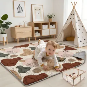 Boho Baby Play Mat 50x50, Thick Soft Foam Crawling Mat for Playpen, Foldable & Machine Washable Playmat for Infants & Toddlers, Non-Slip & Non-Toxic Baby Floor Mat