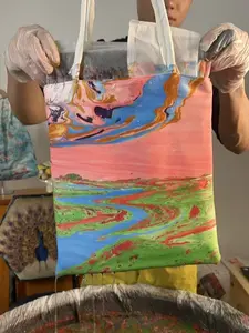 Handmade Marble Pattern Canvas Tote Bag (Stylish Shopping Bag)（504）