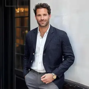 Men's Blazer Jacket Cotton Linen Sports Coats Regular Fit Two Buttons Herringbone Suit Jackets Formal Long Sleeve