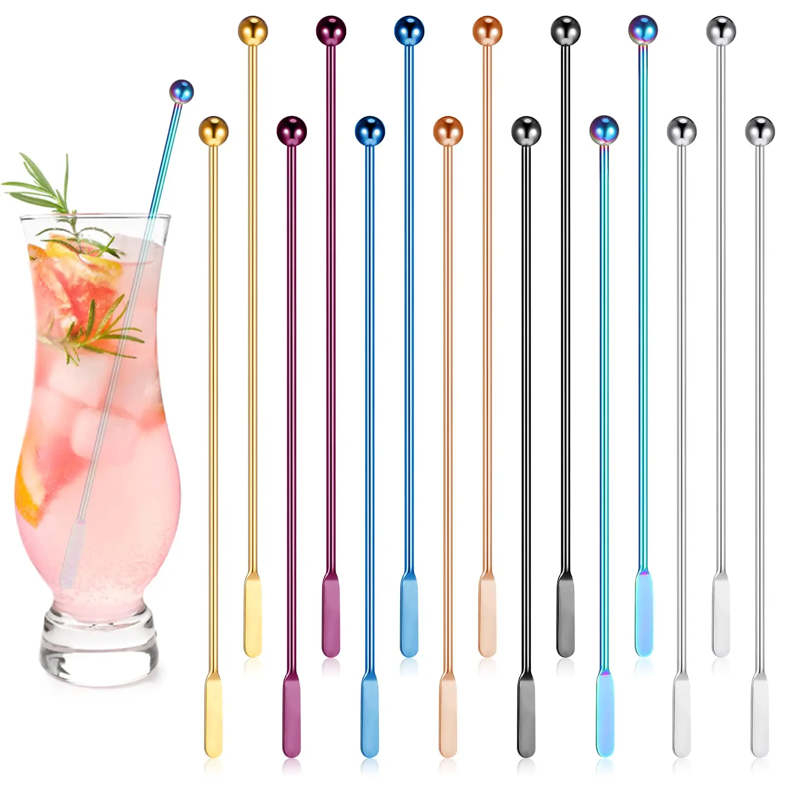 15 7.6 Inch Metal Stir Sticks Coffee Stirrers Reusable Stainless Steel Swizzle Stick Drink For Cocktail Beverage Milk Juices  Multicolor