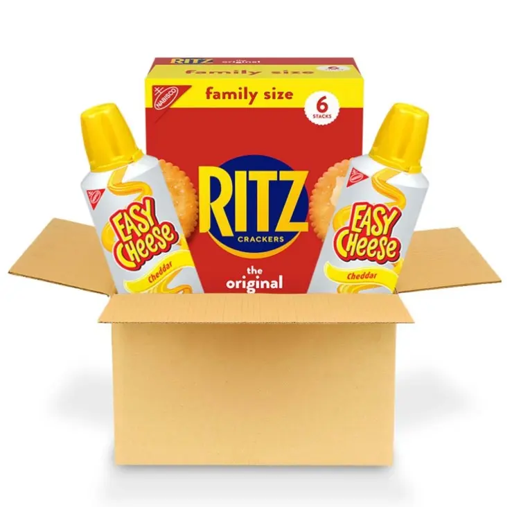 RITZ Original Crackers and Easy Cheese Cheddar Snack Variety Pack, 1 Family Size Box & 2 Cans