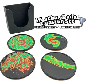 Weather Themed Coaster Set with Holder - Tornado Radar Design, Hurricane Storm Kitchenware Decor, Meteorologist Gift, Bar Utensil Accessory