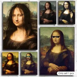 Mona Lisa with Clothespin Funny Painting Calligraphy Premium Textured Canvas Wall Art Poster – High-Quality Fabric Print with Rich Color & Matte Finish, Modern Aesthetic Decor for Living Room, Bedroom, Office & Creative Interior