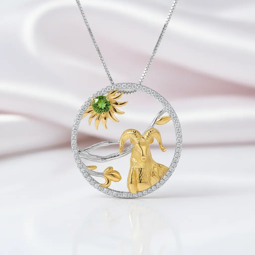 Year Of The Goat-Handmade Goat Necklace with Gemstone