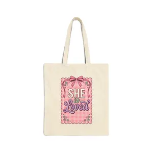 Women's "She Is Loved" Christian Faith Tote Bag - Colorful Graphic Bold Phrase, Double Handle, Faith Motto Slogan, Multipurpose Scripture Quote Tote Bag, Colorful Graphic Bold Phrase Women's Tote Bags, Double Handle Women's Tote Bags
