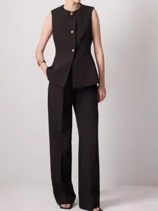 Sleeveless Blazer & Wide Leg Trouser Set