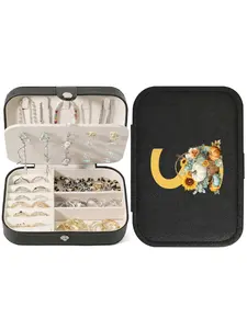 Elegant Gift A-Z Letter Pumpkin Halloween, Portable Jewelry Storage Box with Buckle and Soft Fabric Lining - Organizer Display Earrings, Necklace, Ring, Desktop Storage Office, Jewelry Box