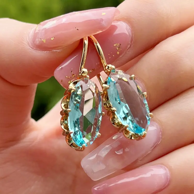 Zircon Earrings, Gemstone Flower, Multi-Layered, DDES0071 Vintage European And American Style, Simple Ear Clips