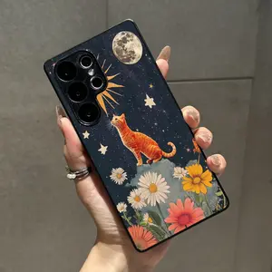 Compatible with S25/S24/S23/S22/A13/A14/A55/Z fold3 Phone Case whimsical Sun Moon Stars with Flowers Cute Cat Mushroom Eyes  Pattern phone case RMSXsw-5