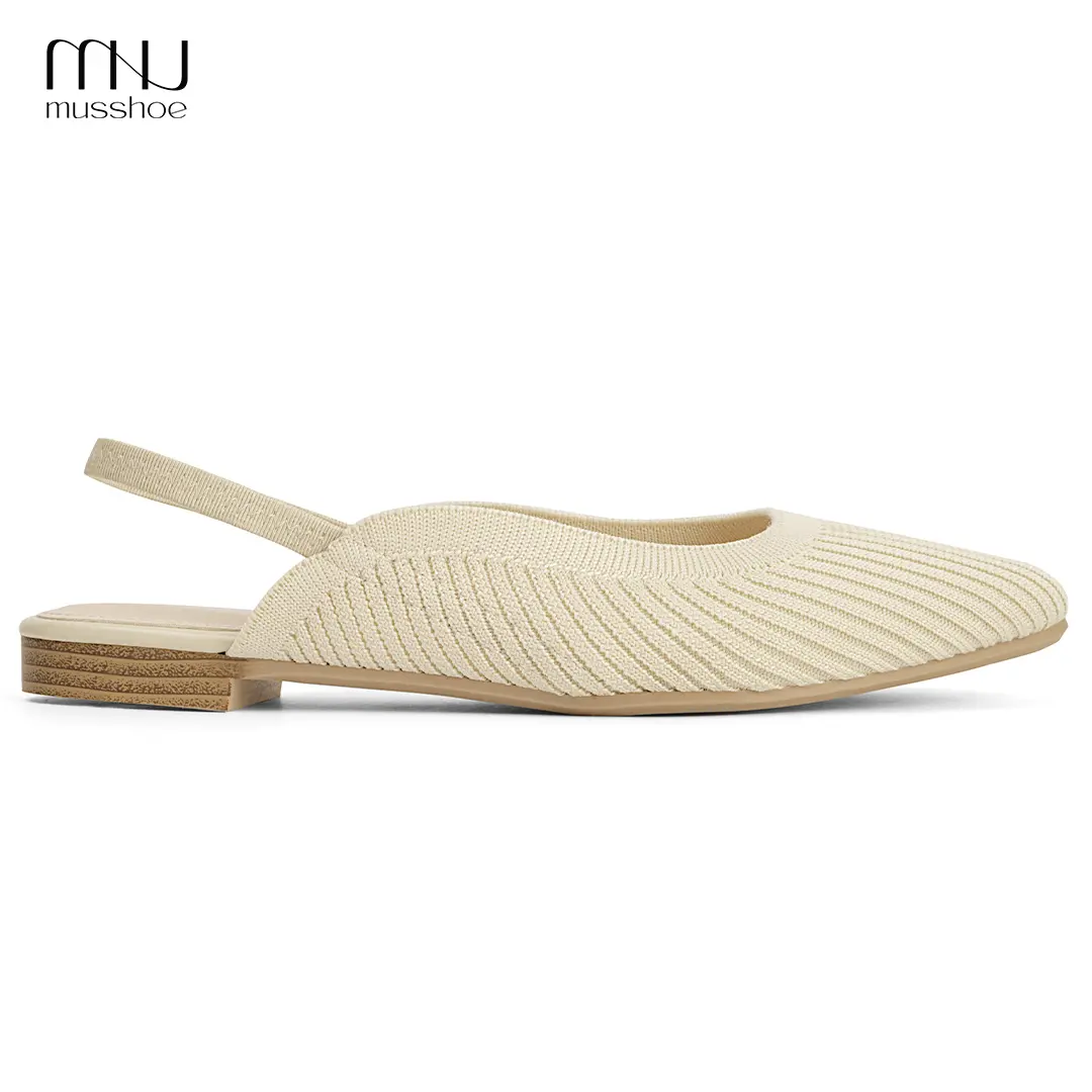 MUSSHOE Women’s Knit Pointed-Toe Slingback Mules Footwear - Breathable Slip-On Office Shoes for Women, Comfortable Heels, Elastic Back Strap, Pointed Toe Polish, Slingback Flats