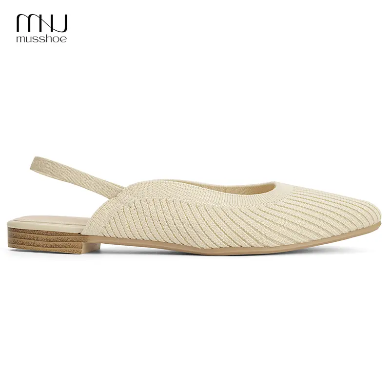 MUSSHOE Women’s Knit Pointed-Toe Slingback Mules - Lightweight, Chic, Flexible Walking Shoes for Women with Elastic Back Strap, Breathable Slip-On, Stable Fit, Comfortable Heels for Office, Running Errands