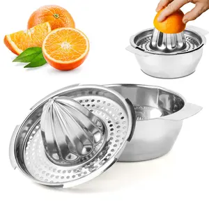 Citrus Lemon Orange Grapefruit Juicer Manual Squeezer 304 Stainless Steel Robust Hand Juicer Reamer Rotation Press with Strainer＆10oz Bowl, Dishwasher Safe, Easy to Clean, Heavy Duty