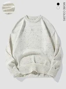 Men's Japanese Style Simple Color Round Neck Sweater, Casual Fitted Knitwear for Fall & Winter, Daily Commute and Street Wear, Winter Warm Pullover Knit Pullover Tops