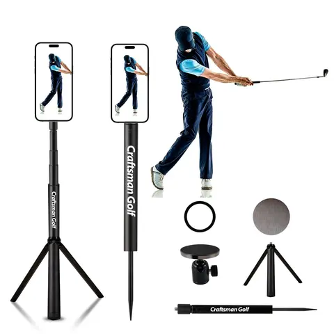 Craftsman Golf 54" Adjustable Aluminum Tripod-Stabilizer Stand - Magnetic Swing Cellphone Holder, Alloy-Metal Mount for MagSafe, GoPro, Smartphone Swing Training Aid & Recording