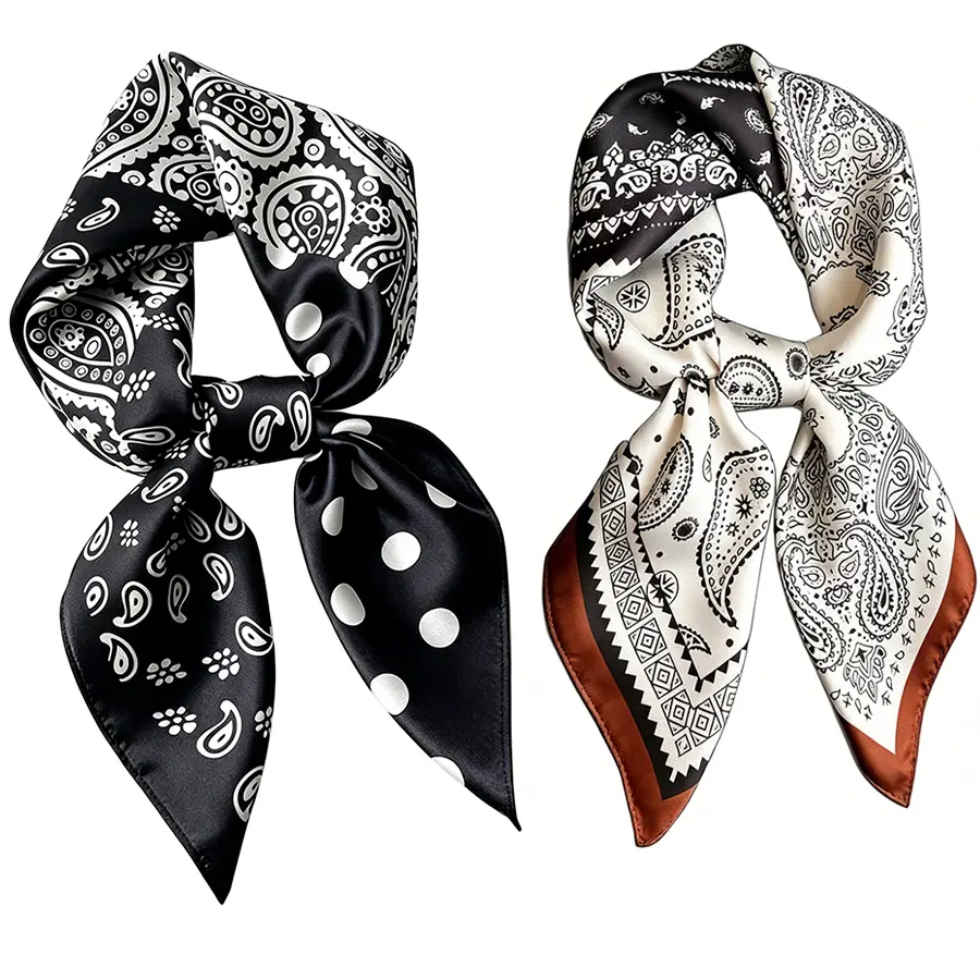 2-piece set，Silky Scarf for Women Lightweight Satin Bandanas Neck Hair Wrap For Sleeping Head Scarves 27.5 inches，Satin Scarves for Women Medium Square Elegant Silk Feeling Head Scarf