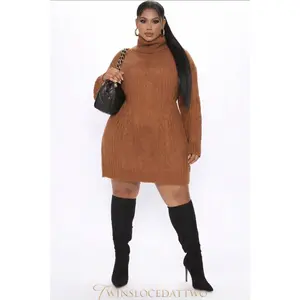 Cozy Cocoa Knit Turtleneck Dress