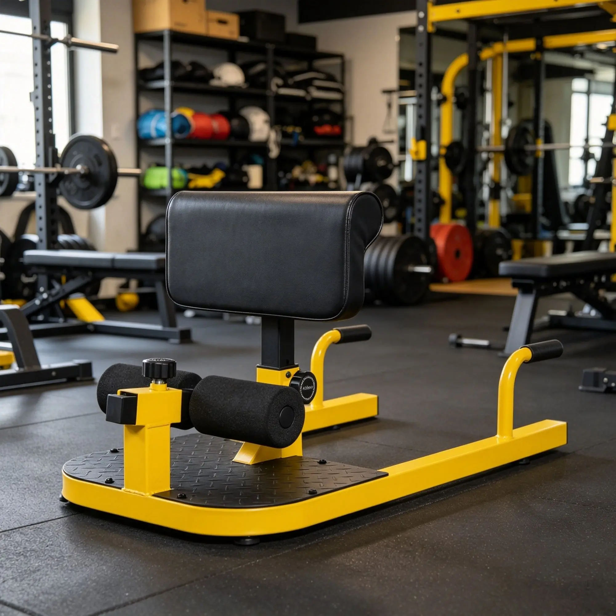 Unisex 3-in-1 Adjustable Multi-Function Padded Yellow Home Gym Strength Training Equipment - Full Body Workout Squat Machine for Push Up/Squat, Sit-Up