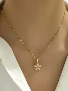 Women's Necklace - Cross-border European and American Style, Rotatable Sunflower Flower, Small-scale Design, Zircon Stamen Rotating Necklace Jewelry