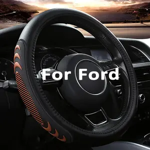 Leather Steering Wheel Cover for Ford F150 F250 F350, 15.5-16 inches  Steering Wheel Cover with Anti-Slip Massage Particle (Brown)