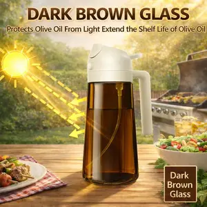 Glass Olive Oil Sprayer for Cooking, 2-in-1 Oil Dispenser for Kitchen Spraying and Pouring, Premium Light-Blocking Oil Bottle, Food-Grade Spray Bottle, Ideal for Salads, Air Fryers and Barbecues