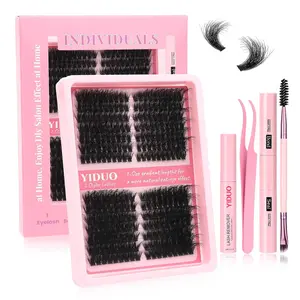 YIDUO Lash Clusters Kit 100D+150D 10-18mm Cat Eye Eyelash Extensions Kit Volume Wispy Left & Right Individual DIY Lash Extension Kit with Glue |Tweezers |Removers |Eyelash & Eyebrow Brush