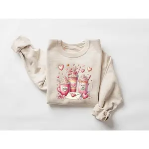Valentine Coffee Sweatshirt, Women’s Valentine’s Day Sweater, XOXO Sweatshirt, Coffee Lover Gift, Pink Coffee Valentine Shirt, Gift for Her