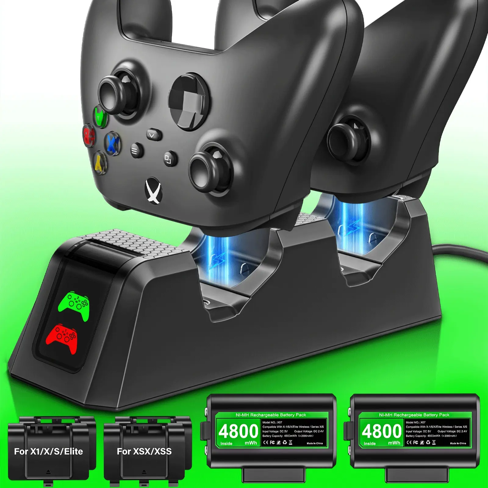 Xbox Controller Charger Station with 2x2000mAh Rechargeable Battery Pack for Xbox Series Controller, Charging Dock for Xbox Controller Battery Pack with Cover & Charging Cable, Xbox Accessories for Xbox One S/ X/Elite