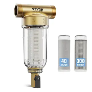 VEVOR 40/300 Micron Sediment Filter, 20GPM Spin Down Water Filter, Reusable Upgrade Flushable Pre-Filtration, Whole House Sediment Filter for Well/City Water, Brass Head, 3/4" FNPT + 1" MNPT