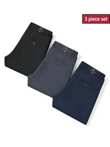 Three-Pack Men's High-Stretch Straight-Fit Business Fashion Pants, Wrinkle-Resistant Non-Iron Breathable, Multiple Colors, Perfect for Office, Commute & Casual Wear, Stylish Versatile Formal Trousers