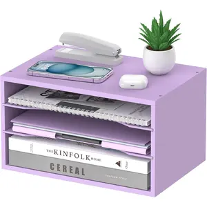 Desk Organizer, 3 Tier Paper Sorter for Desktop with Adjustable Storage Shelves, Desktop Mail Holder for Office  Classroom, Purple