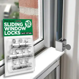 10 Pack Window Locks for Vertical and Horizontal Windows Adjustable Aluminum Security Stoppers No-Drill Install Requires 28-36mm Clearance