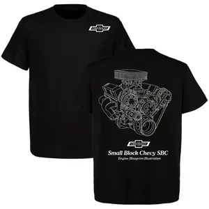 Small Block Chevy SBC Engine Blueprint Illustration T-shirt – Detailed Muscle Car Design, Premium Cotton, Perfect for Chevy Fans & Engine Enthusiasts, Vintage Style