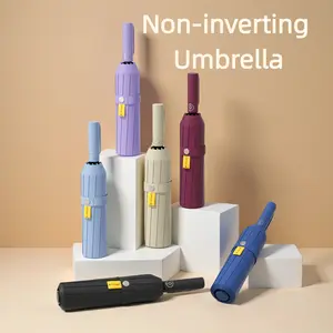 Yellow 12-Rib Casual Folding Non-Inverting Umbrella - Stainless Steel & Bon Fiber Open Stick, Semi-Auto Retractable, Waterproof Windproof Stormproof, Rain and Sun Shield, Classical Dance Paper Parasol
