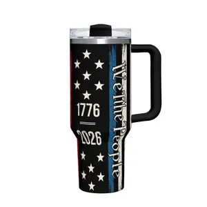 40oz Tumbler with Handle and Straw, We The People 1776 to 2026 flag Stainless Steel Insulated Cup Water Bottle, Christmas Holiday Gifts for Women Men