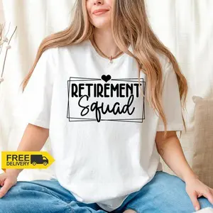 Retirement Squad T-Shirt Cute Heart Frame Graphic Tee Perfect Gift for Retirees Friends and Family Casual Short Sleeve Top