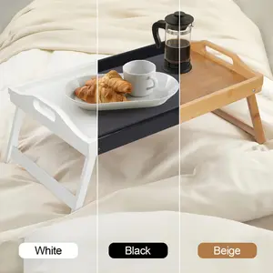 Bamboo Bed Tray Table with Folding Legs and Handle Breakfast Serving Tray for Eating Working Snacks Durable Stylish White Black Beige Brown Christmas Gift
