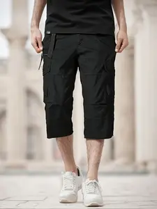 Men's Casual Seven-Quarter Pants, No Elastic Fabric, All Seasons Daily Wear, Loose Fit, Multiple Pockets, Commute & Streetwear