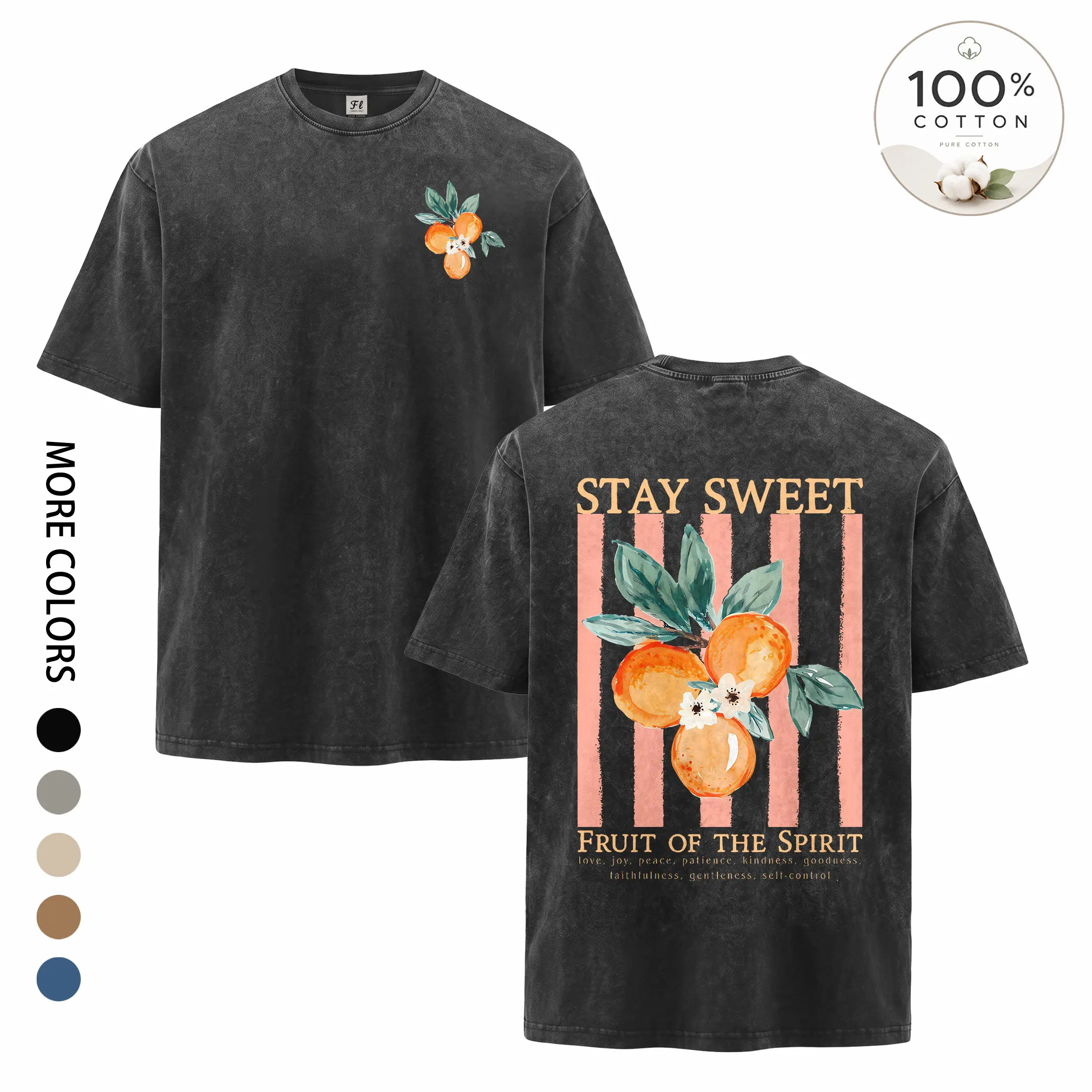 Unisex Funny Fruit Graphic Washed T-Shirt, 100% Cotton 90s Retro Vintage Oversized Short Sleeve Tee, Cute Fruit Print Streetwear Top with Casual Loose Fit Design for Men and Women, Back to School, Vacation and Summer Fashion
