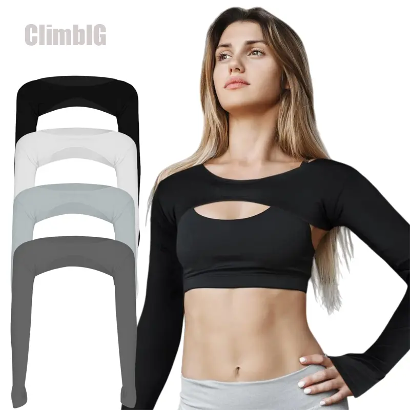 Seamless Long Sleeve Workout Shrug For Women, Cropped Sports Bolero Gym Crop Top, Stretchy Breathable Lightweight Athletic Shrug For Yoga Fitness Running Daily Outfit Going Out