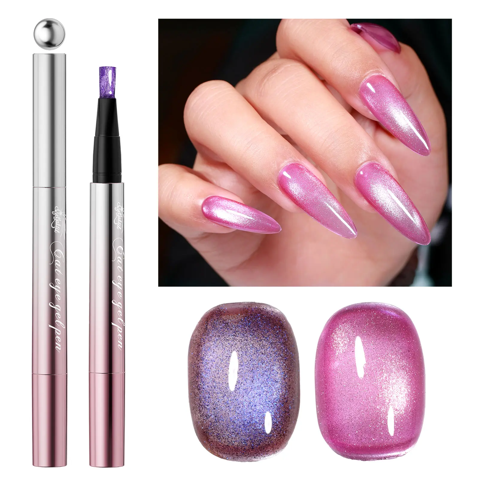 One-Step Cat Eye Gel Nail Polish Pen, 7-in-1 Magnetic Polish with Detachable Magnet (Snaps onto Tip),  Gel Nail Pen with Base Color Top Coat in One, Easy Apply UV/LED Curing, Home Polygel Nails Brush Gel, nail polish    builder gel,  nails kit set