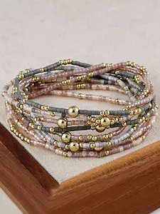 9pcs Boho Beaded Stretch Bracelets Set, Multi-Layer Stackable, Random Beads, Women's Daily, Party & Vacation Accessories