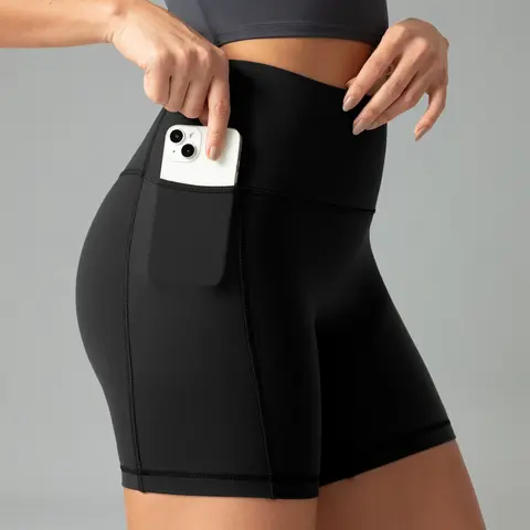 Colorfulkoala Women's High-Waisted 6 in No Front Seam Dreamlux Yoga Shorts - Workout, Biking, Athletic Fitted, Body Shaping, Side Pockets, Athleisure Wear