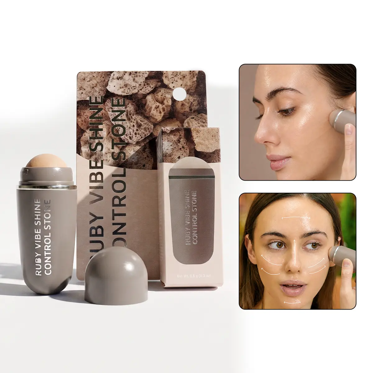 [RUBY VIBE CO] Ruby Vibe Shine Control Stone, Reusable & Portable Facial Oil Absorbing Roller, Volcanic Oil Dry Absorbent Stone for a Smooth, Soft-matte Finish, Oil Control Moisturizer