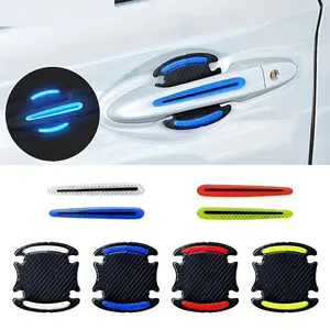 8pcs carbon fiber car door,Car Handle Cup Protector Reflective Stickers, 3D Carbon Fiber Door Bowl Paint Scratch Protective Film, Night Visibility Door Cover Guard Strips, Warning Decals Universal for Most Cars