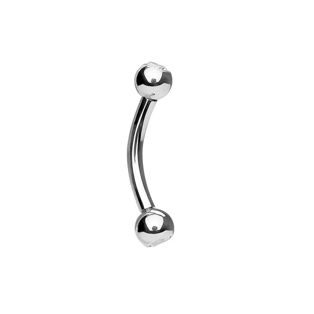Internally Threaded Crystal Gem Ends Curved Barbell - G23 Implant Grade Titanium