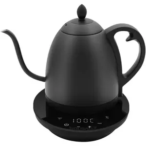 Cosmopolitan 1.0L Gooseneck Electric Kettle, Stainless Steel Water Boiler for Coffee Brew and   Pour Control, 6 Preset Temps, Glass  Panel, 1200W  Boil, Matte Black