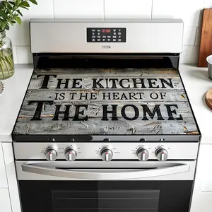 Kitchen Wood Board Letter Pattern Non-Slip Rubber Grill Mat, Stove Panel Protector, Easy Clean, Multi-Purpose Stove Cover, Fits Oven, Washer, Dryer