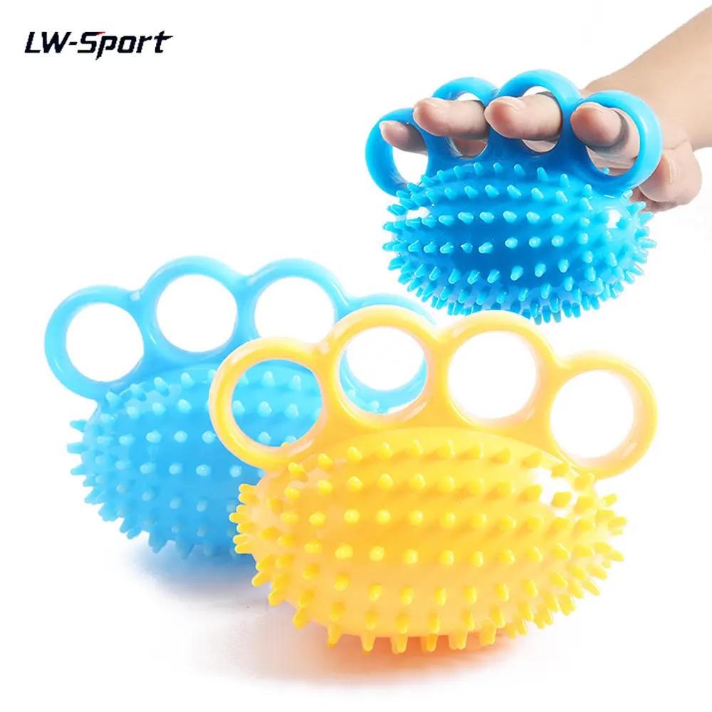 4-Finger Spiky Hand Grip Strengthener Ball, Silicone Textured Massage Squeeze Exercise Ball, Portable Elastic Hand Therapy Resistance Ball for Arthritis Tendonitis Stress Relief Strength Training Rehabilitation