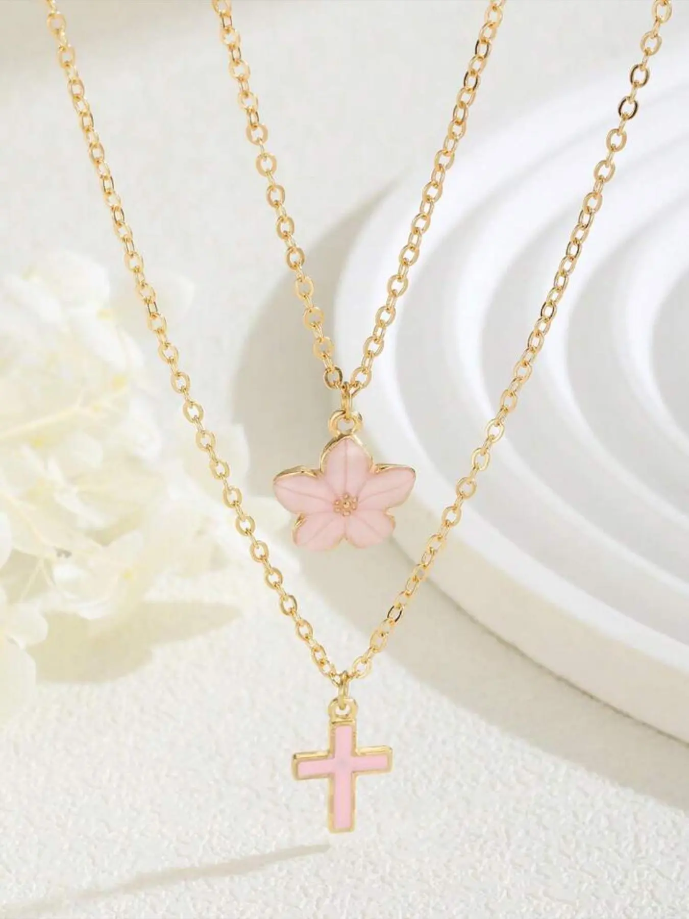 Cherry Blossom & Cross Pendant Necklace, cross necklaces, Dainty cross necklace, Fashion Jewelry, Chic Gorgeous Jewelry for Party, Daily Clothing Decor, Trendy All-match & Exquisite Jewelry for Birthday Gift, Faith Necklace, Cross Necklace Chain